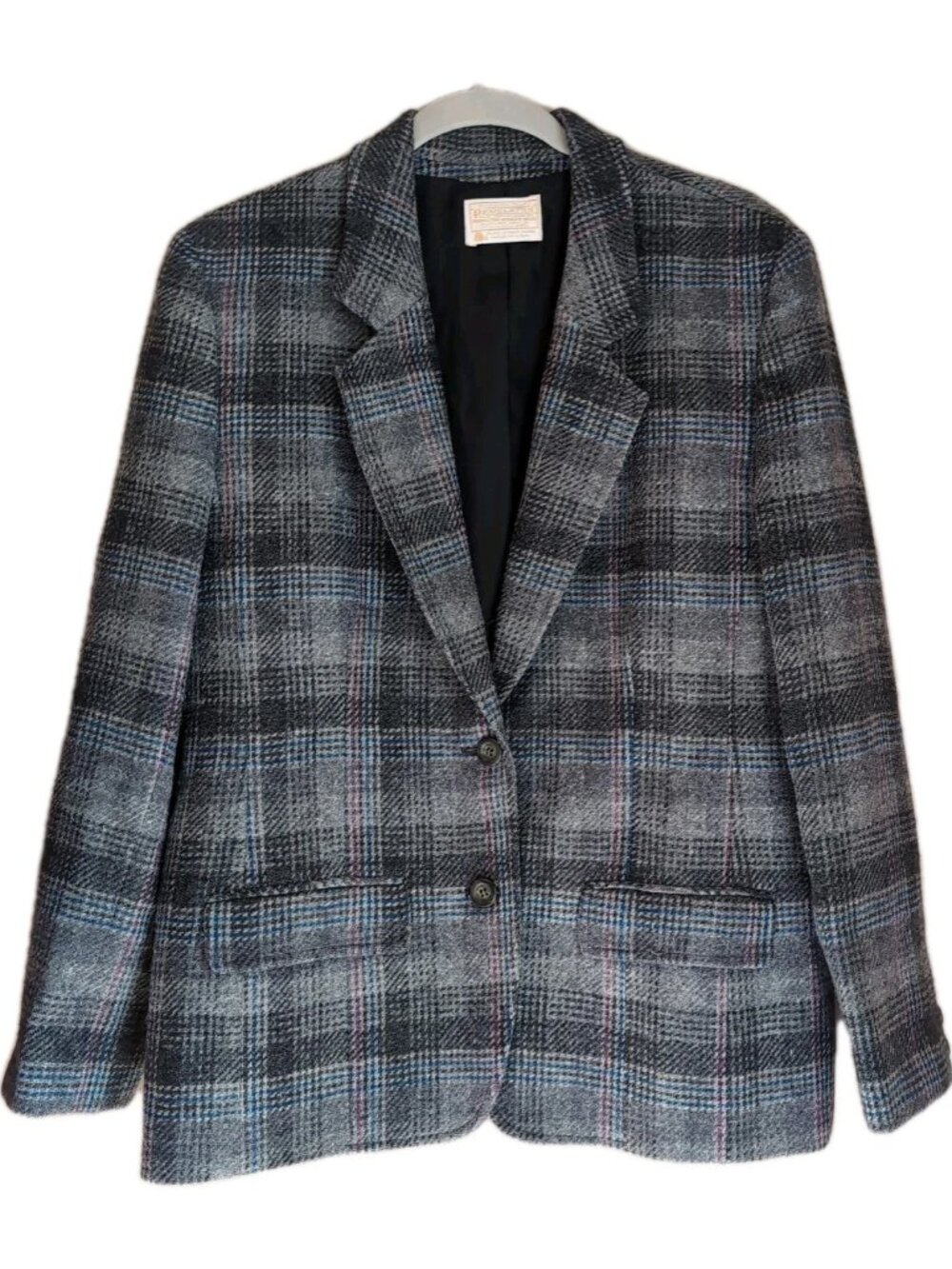 Vtg Pendleton Virgin Wool Blazer Gray Plaid Womens Sz 12 Old Money Quiet Luxury